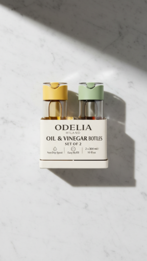 2PK 500ML Oil Bottle Set with Easy Pour Open/Close Spout – Multi Colored Pack.