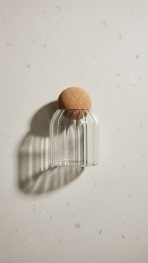 Set of 3 Fluted Glass Canisters with Round Cork Lid (500ml Each)