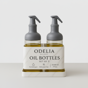 2PK 450ML Oil Bottle Set with Easy Pour & Click Open/Close Spout – Charcoal Grey.