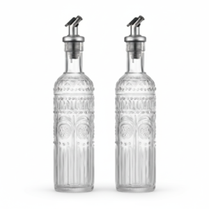 2PK 500ML Oil Bottle Set with Easy Pour Open/Close Spout | Multi Colored Pack | Metal Tray Packaging