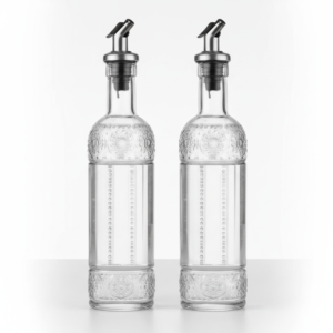 2PK 500ML Oil Bottle Set with Easy Pour Open/Close Spout | Multi Colored Pack | Metal Tray Packaging