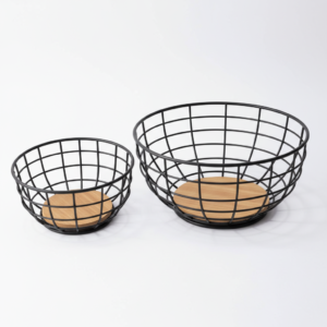 2 Piece Bowl Set with Wooden Bottom | Modern Serving Bowl Set | Decorative Kitchen & Dining Bowls