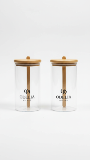 Set of 2 High Borosilicate Glass Containers with Natural Bamboo Lids