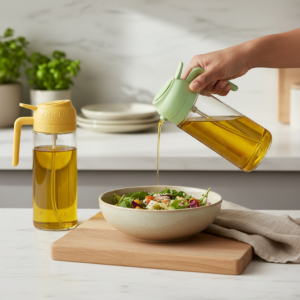 2PK 500ML Oil Bottle Set with Easy Pour Open/Close Spout – Multi Colored Pack.