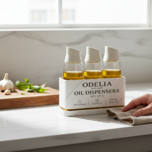 3PK 450ML Oil Bottle Set with Easy Pour Open/Close Spout – Multi Colored Pack.