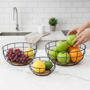 3 Piece Bowl Set with Wooden Bottom | Modern Serving Bowl Set | Decorative Kitchen & Dining Bowls