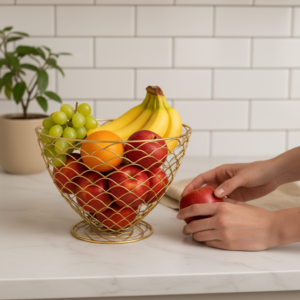 Wired Standing Fruit Basket Gold | Modern Kitchen Counter Fruit & Snack Organizer