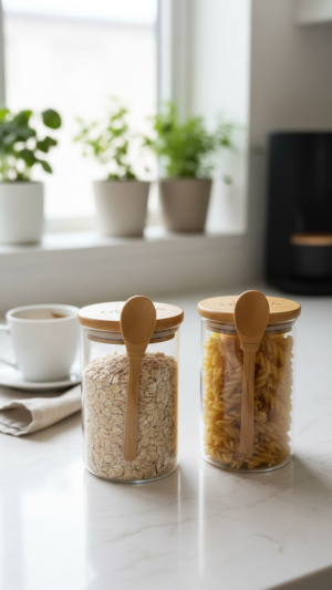 Set of 2 High Borosilicate Glass Containers with Natural Bamboo Lids(1500ML)